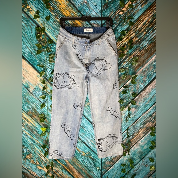 Oloey Garfield Black Cartoon Art Blue Jeans - Picture 10 of 11
